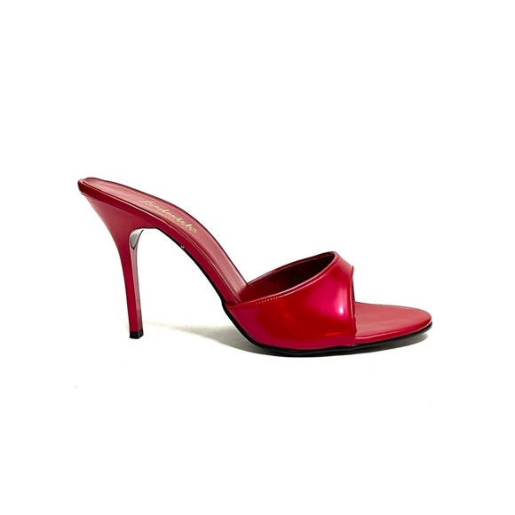 Vintage 1990s deadstock red iridescent vegan patent leather polly style heels - Picture 1 of 8